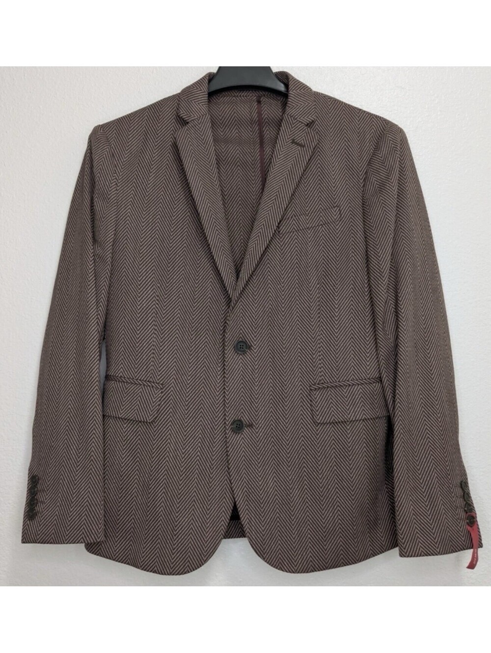JF J Ferrar Men's Slim Burgundy Herringbone Sportcoat Blazer Size XL 46/48R $168